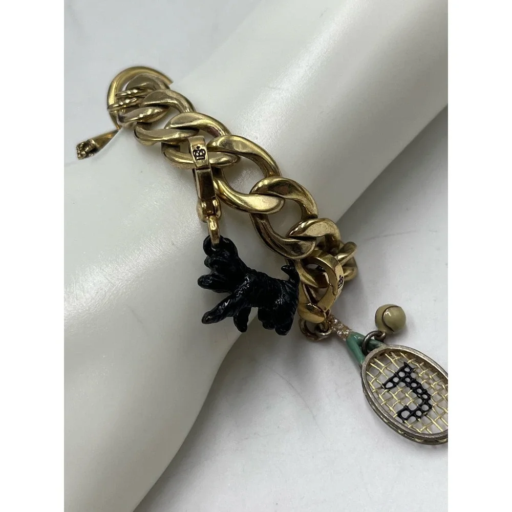 Juicy Couture Puffed Tennis‎ Racquet Scottie Dog Heart Toggle Gold Tone Bracelet